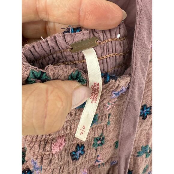 Free People Mini Dress Women S Mauve Pink Bubble Hem Floral Embroidered Cottage - Picture 11 of 11